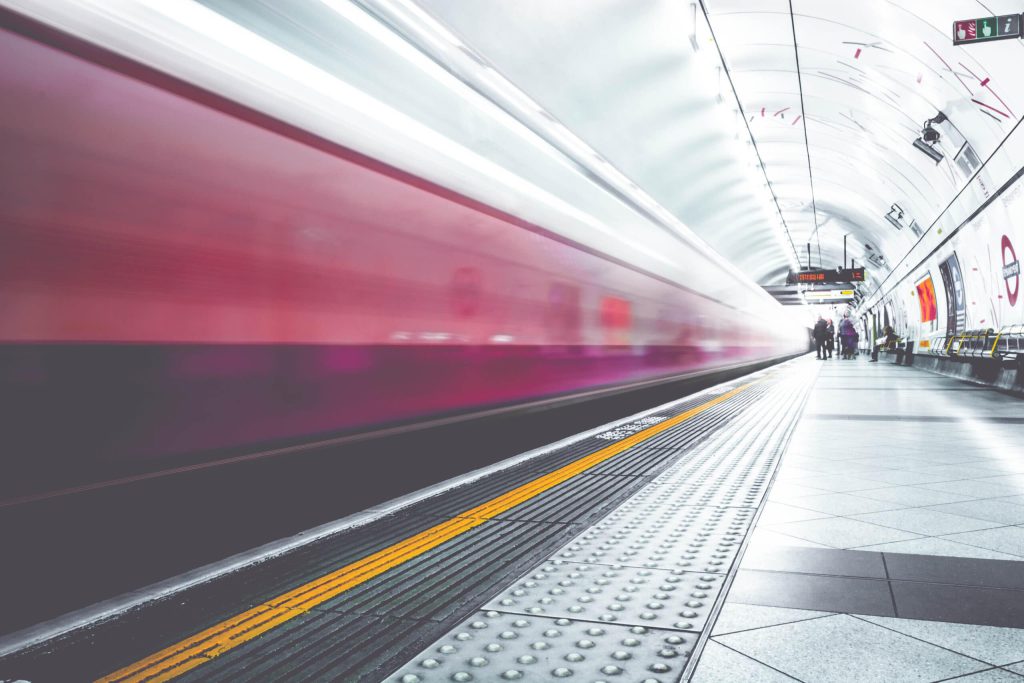 Tube train in tunnel