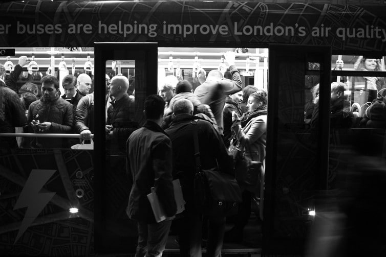People boarding a bus