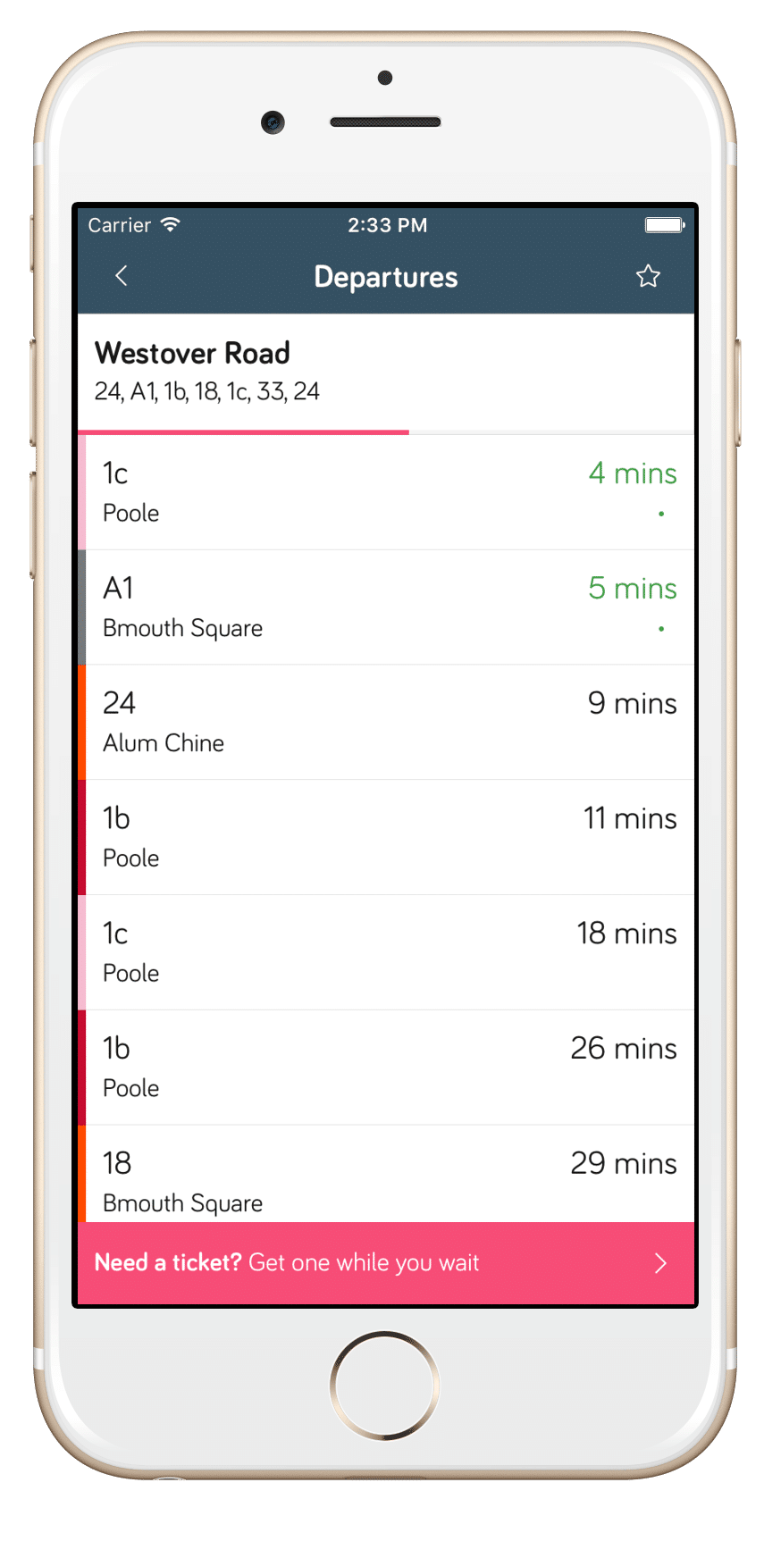 Departure board in Passenger app for iOS
