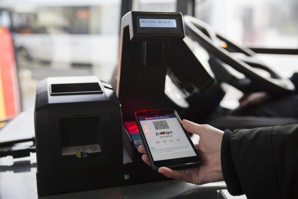 QR code mobile ticket scanning on bus