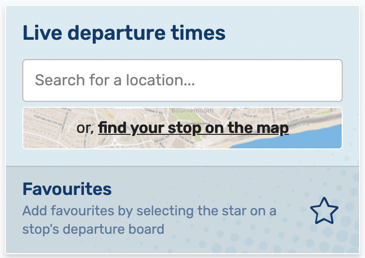 screenshot of website feature for live departure times