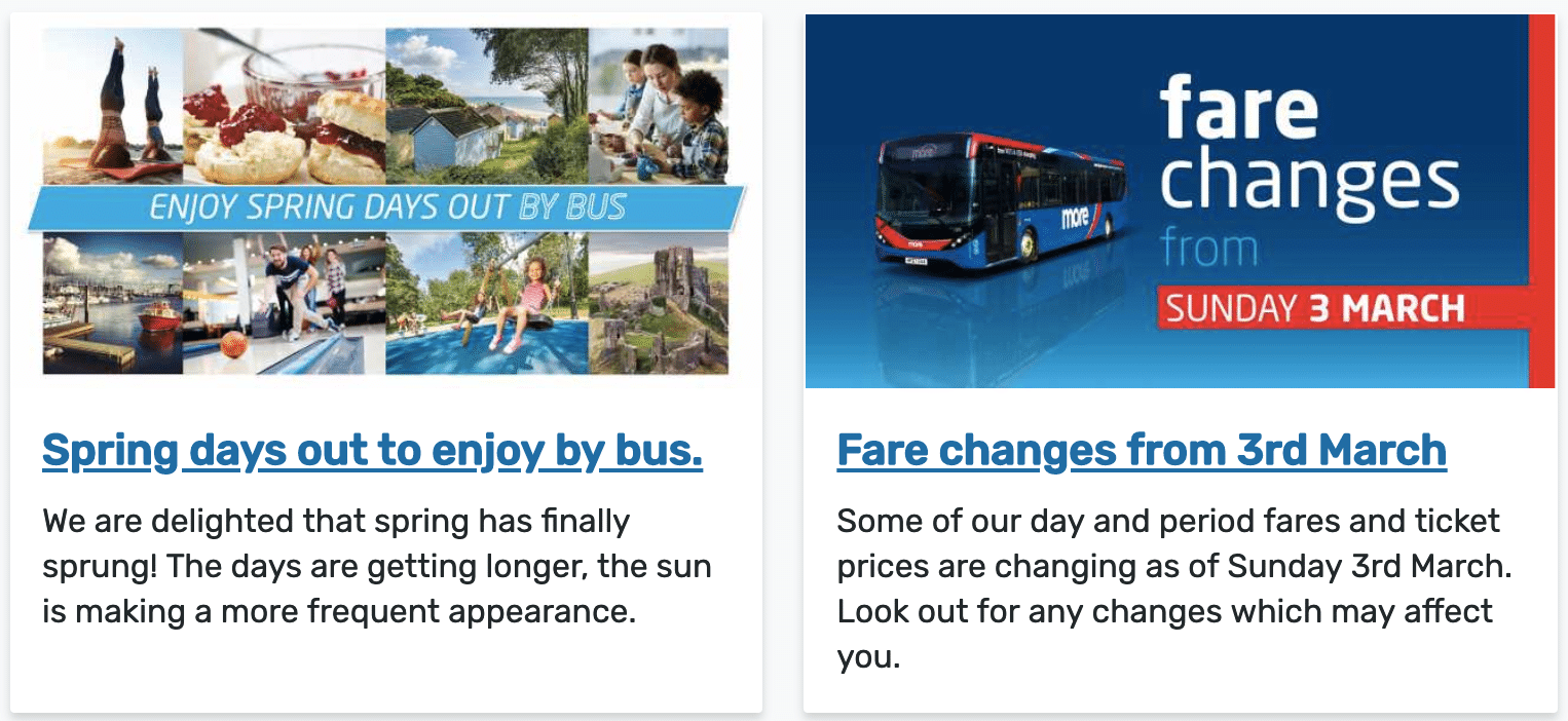 screenshot of website feature for news and local attractions