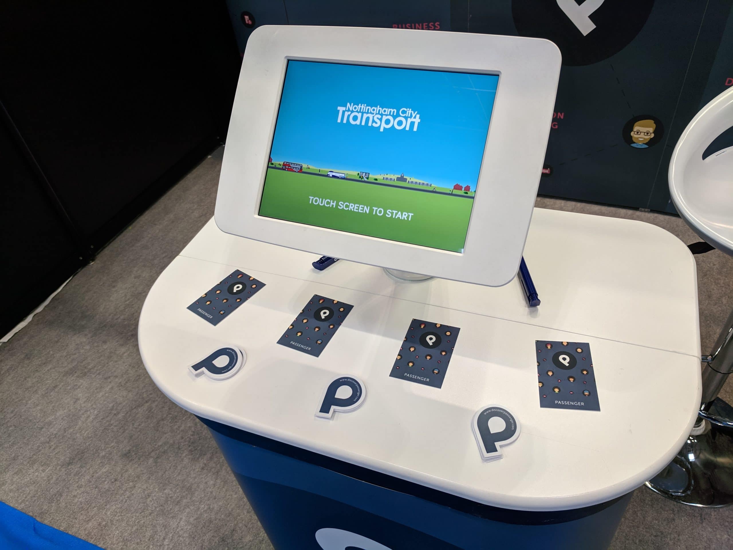 a passenger kiosk displaying the home screen