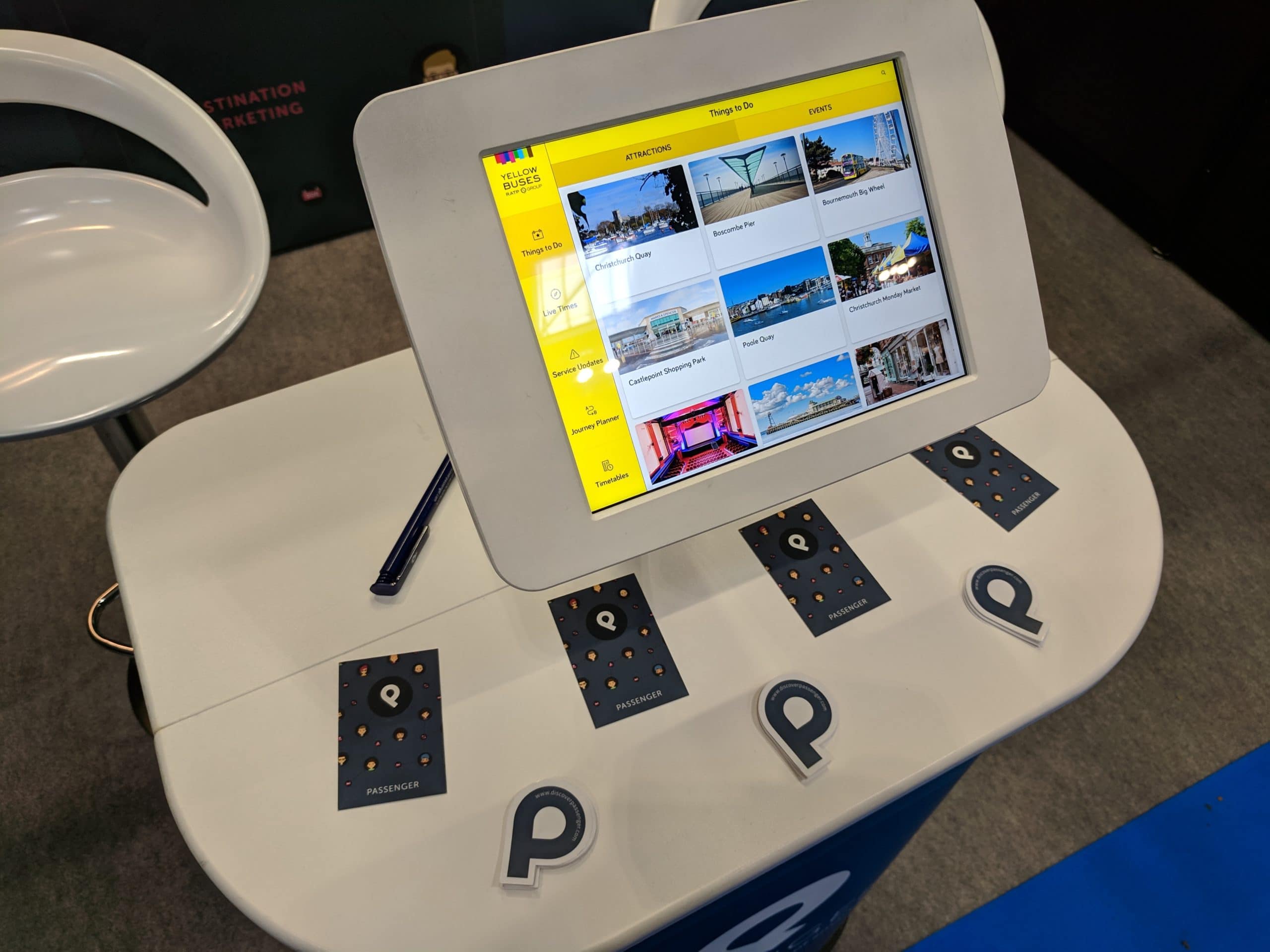 passenger kiosk displaying thing to do in local area