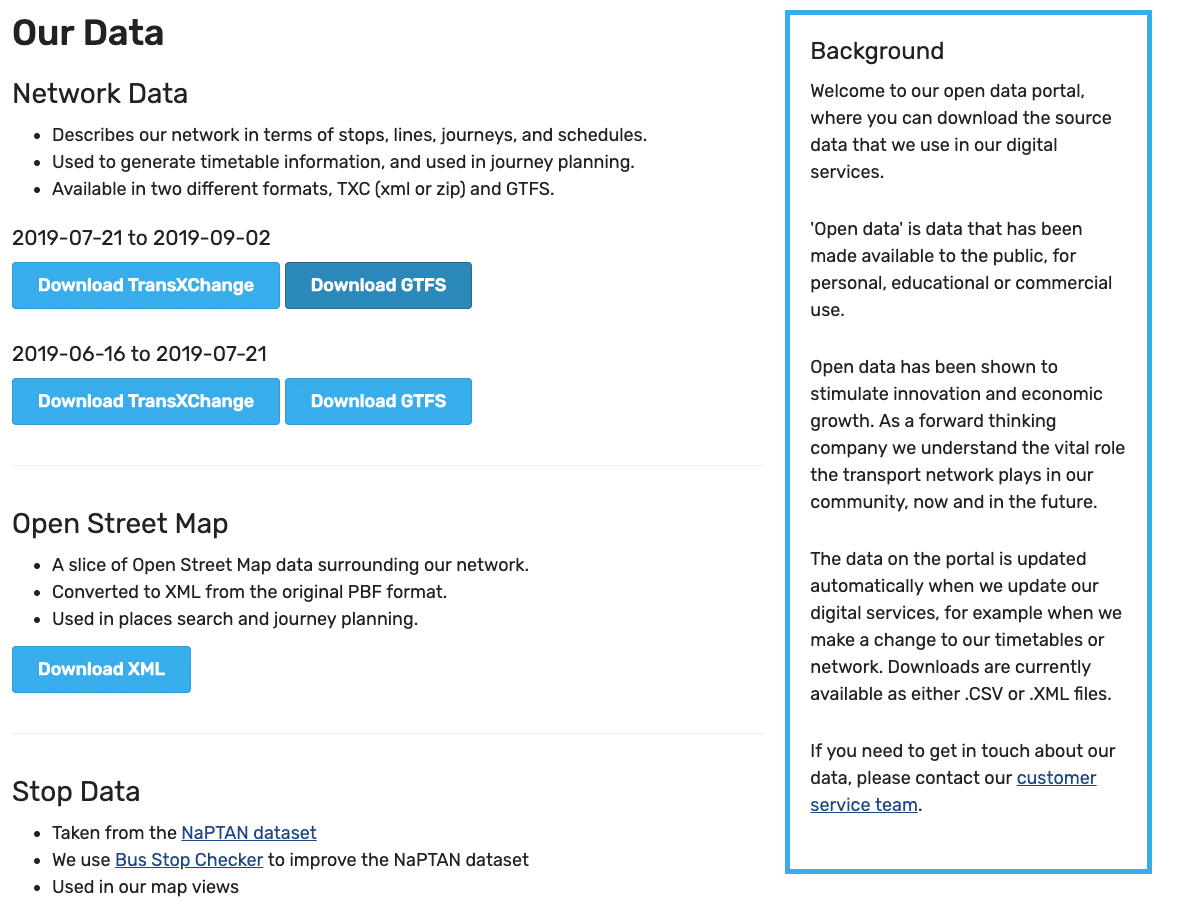 screenshot of the open data portal in bluestar website