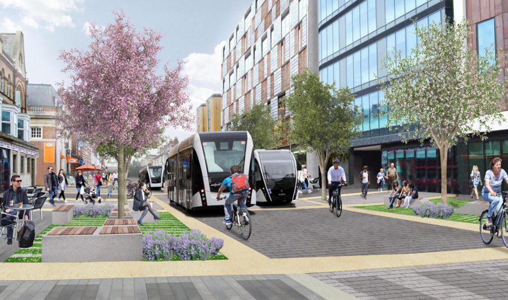Bournemouth high street drawn with cyclists and buses
