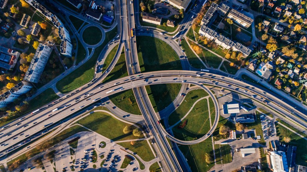 Winding road network from above