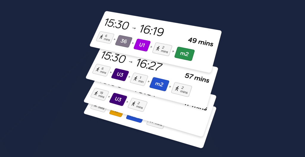 Stacked journey planning summary cards