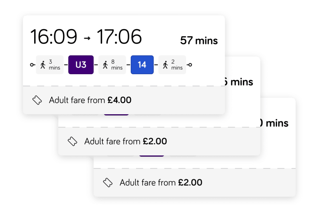 Plan a journey view showing fare options