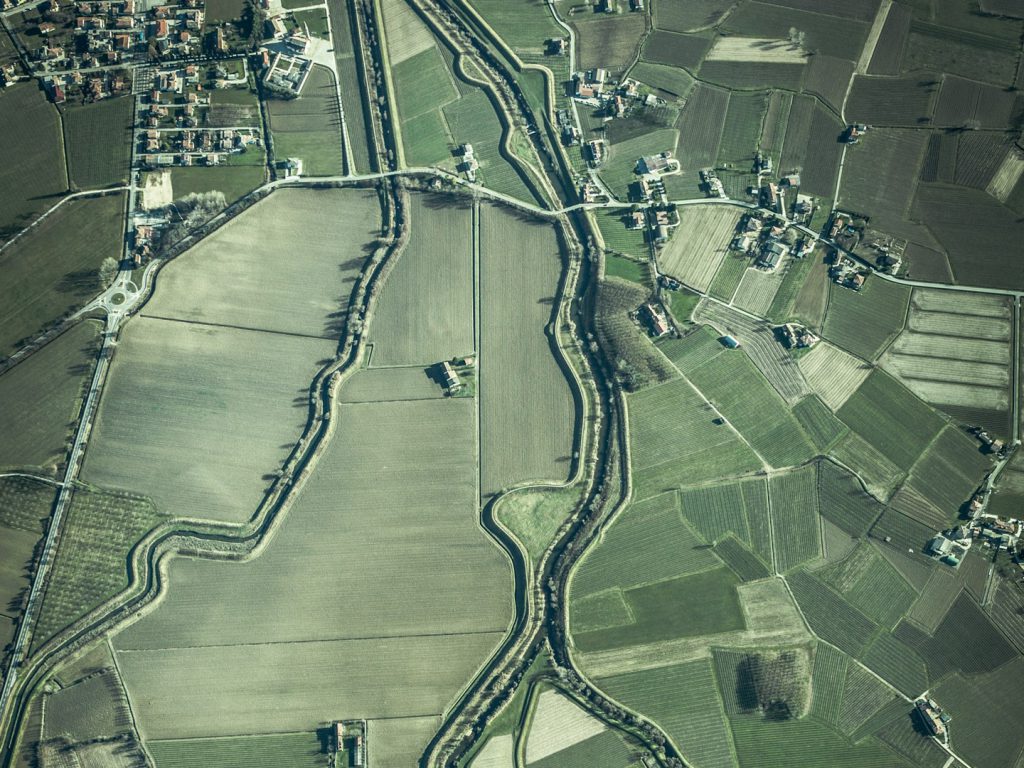 Arial view of green fields