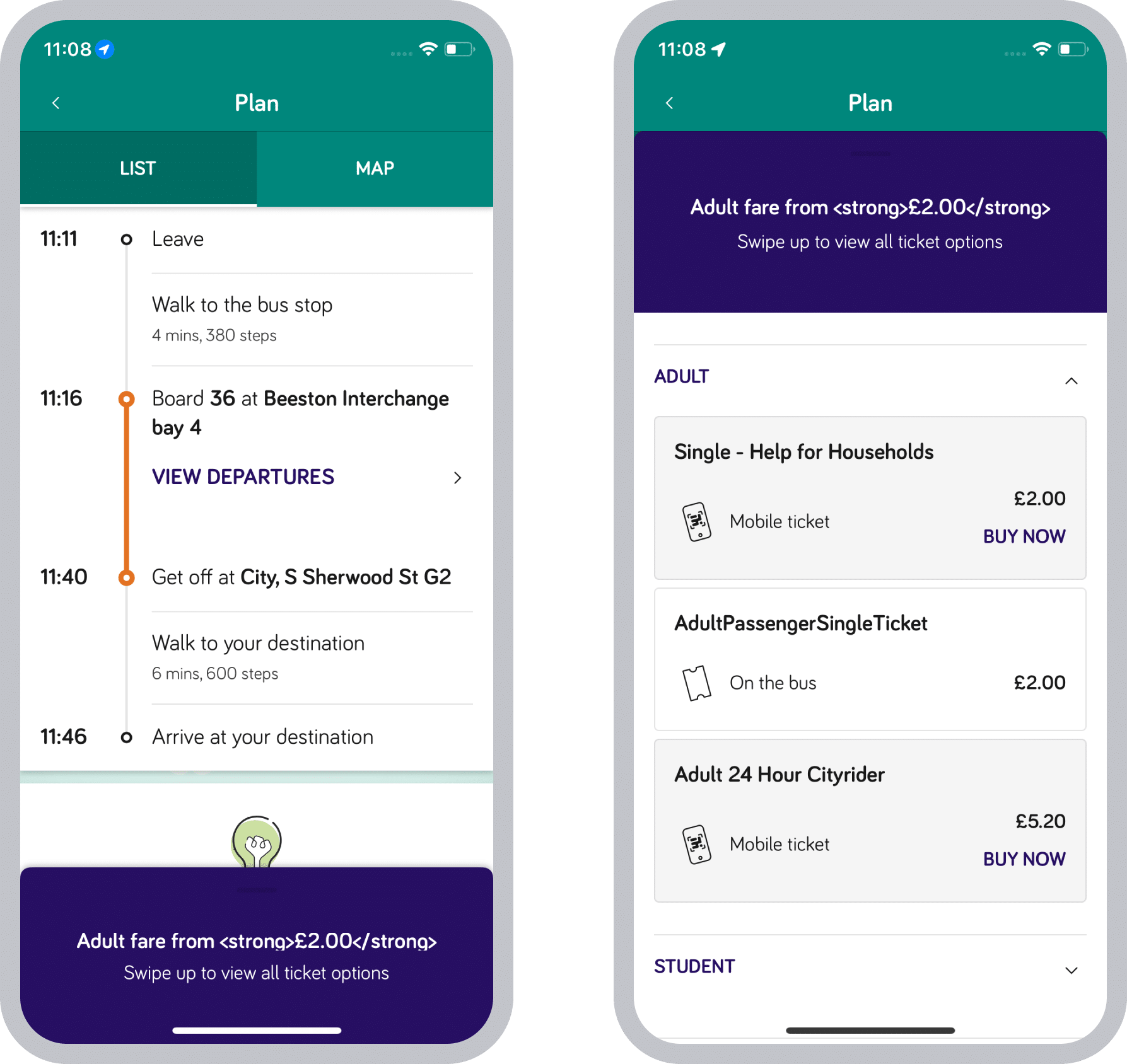 Screenshots of an early iteration of the app interface.