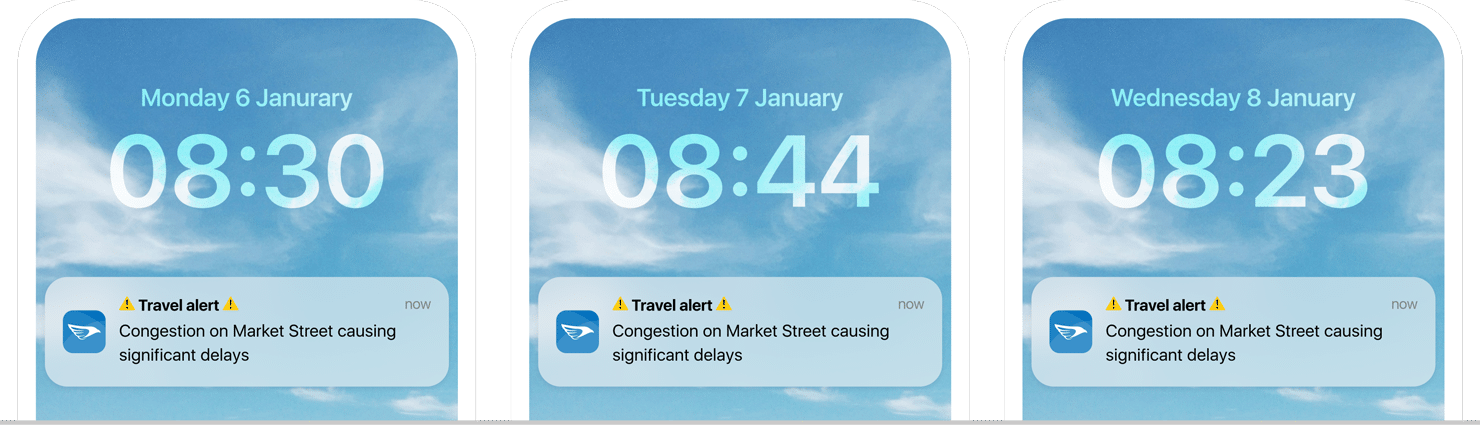 Cloned travel alert screenshot - Notifications