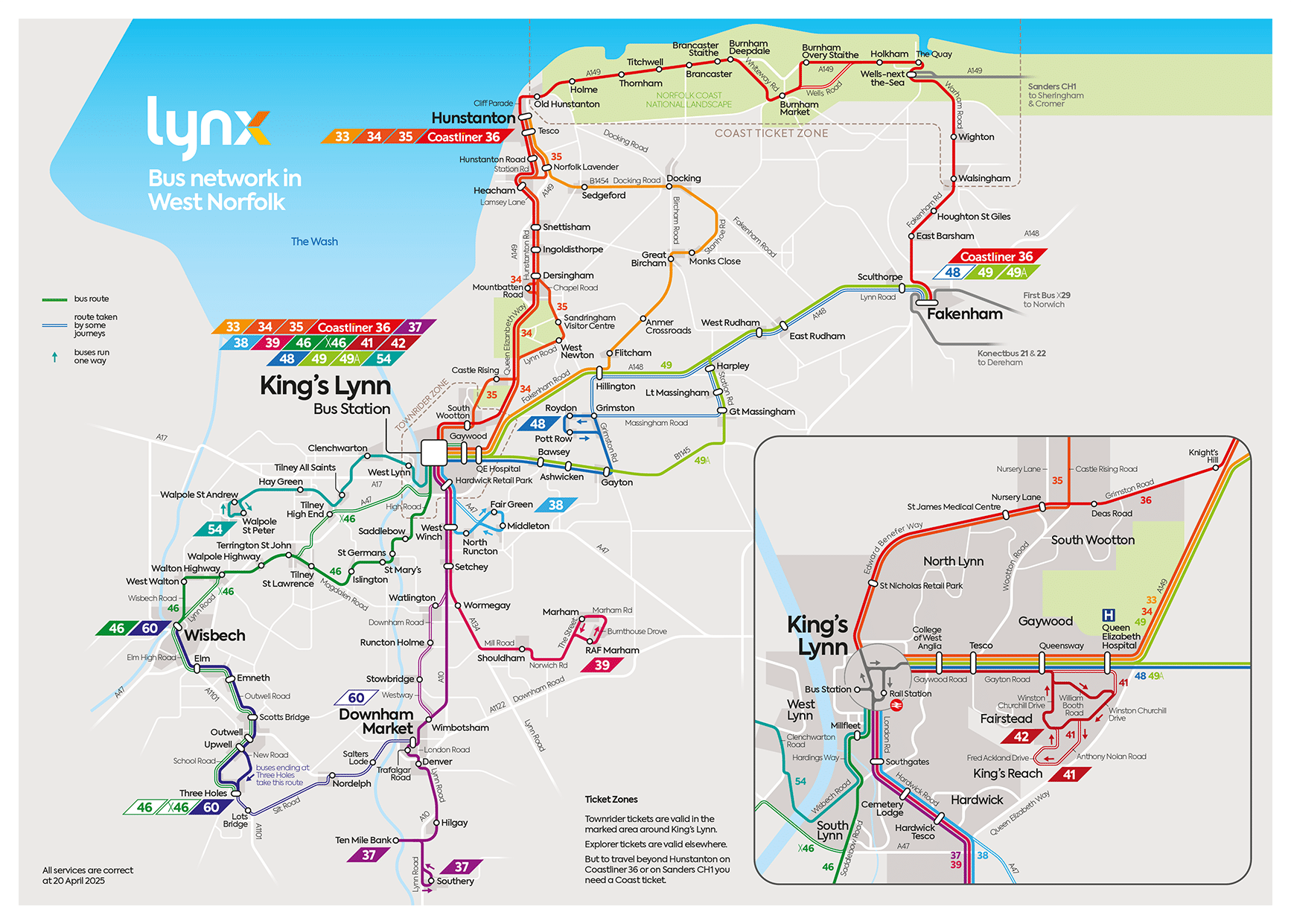 Lynx Bus network map, West Norfolk